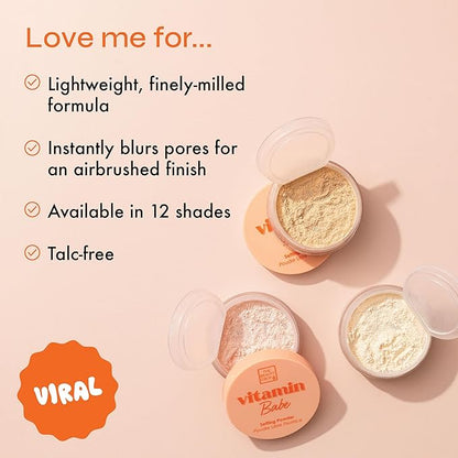 The Beauty Crop Vitamin Babe Setting Powder - Talc-Free Loose Powder for Flawless Finish - Banana Lite Shade - 0.35 oz