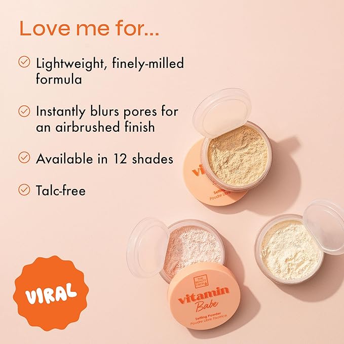 The Beauty Crop Vitamin Babe Setting Powder - Talc-Free Loose Powder for Flawless Finish - Pink Shade - 0.35 oz