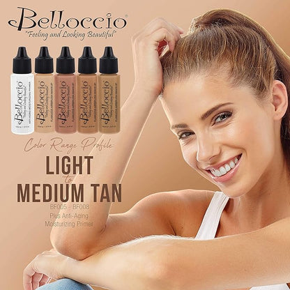 Belloccio Medium Color Shade Foundation Set - Professional Cosmetic Airbrush Makeup in 1/2 oz Bottles