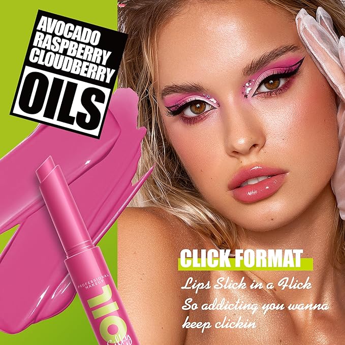 Press Lipstick Lip Oil Slick Click, Shining Hydrating Jelly Solid Lip Gloss, Mirror Glass Lip Glaze Moisturizing Lipstick Solid Water Gloss Lip Tint, Vivid Color Glossy Lip Makeup, 06