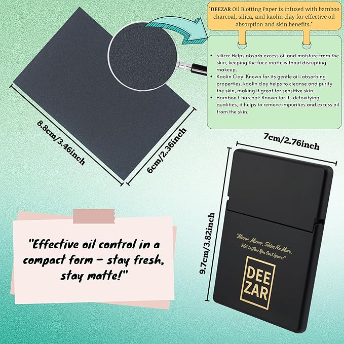 Premium Oil Blotting Sheets for Face with Compact Mirror Case, Bamboo Charcoal – Ultra-Absorbent, Portable, Makeup-Friendly, 50 Thick Sheets for Oily Skin, Ideal for Quick Oil Control
