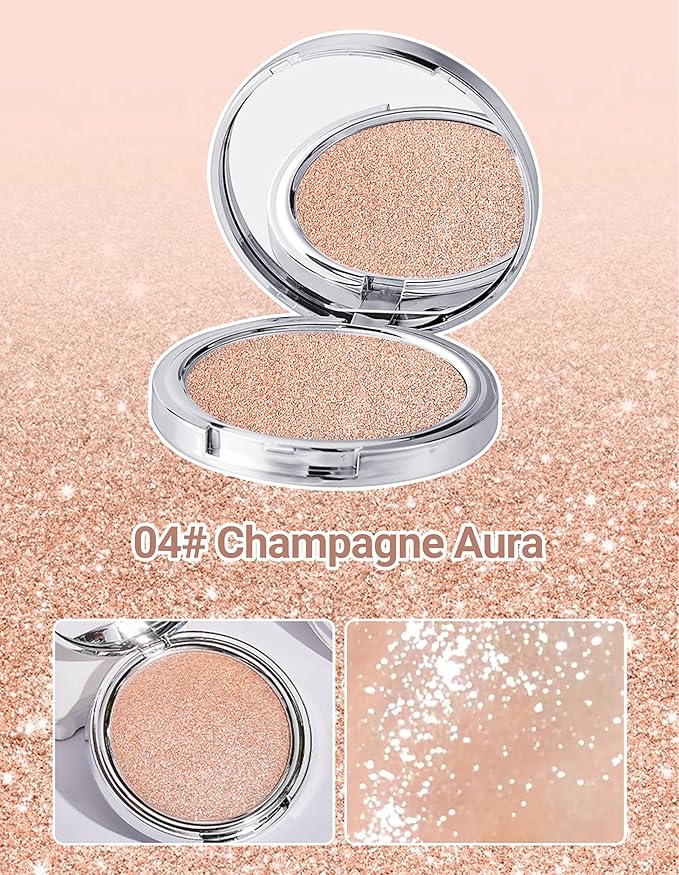 Erinde Shimmer Face Highlighter Makeup Powder, Cream to Powder Glow Finish, Lightweight & Healthy Radiance, Long Lasting Luminous Face Body Highlighter Makeup, 04 Champagne Aura
