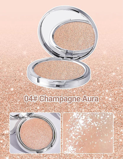 Erinde Shimmer Face Highlighter Makeup Powder, Cream to Powder Glow Finish, Lightweight & Healthy Radiance, Long Lasting Luminous Face Body Highlighter Makeup, 04 Champagne Aura