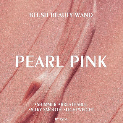 KYDA Blush Beauty Wand, Shimmer Face Blush with Cushion Applicator, Natural Pearl Finish, Silky Smooth Creamy Formula, Lightweight Blendable Blush Rouge Stick-Pearl Pink