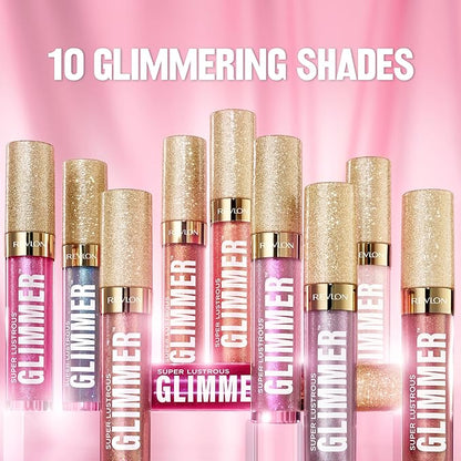 REVLON Super Lustrous Glimmer Gloss, Non-Sticky Lip Gloss, High-Shine Finish, Plant-Based Glitter, 004 Happy Hour, 0.13 fl oz