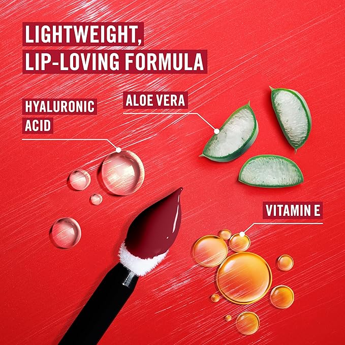 Rimmel Thrill Seeker Lip Latex, 300 Main Character, Liquid Lipstick, Lipgloss, Lip Colour, Hyaluronic Lipstick, Lip Stain, Smooth Shine, Hydration, Hyaluronic Acid, Vitamin E, Aloe Vera, 0.2oz