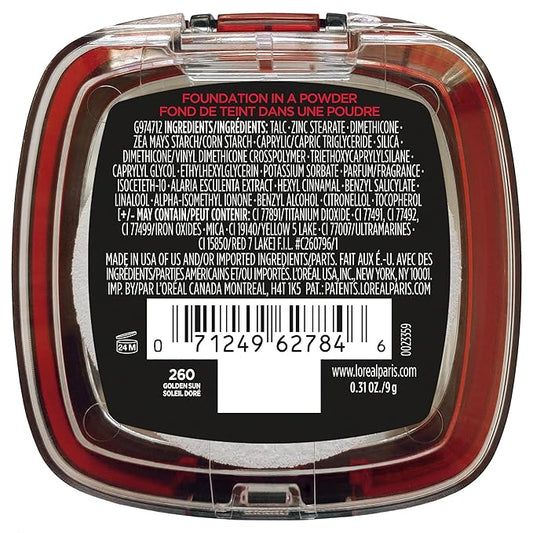 L'Oreal Paris Makeup Infallible Fresh Wear Foundation in a Powder, Up to 24H Wear, Waterproof, Golden Sun, 0.31 oz.
