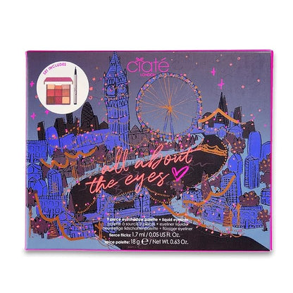 Ciaté London All About the Eyes Kit, Collectable Eye Kit, Contains a 9-Pan Eyeshadow Spice Palette and Fierce Flicks Black Eyeliner, Eye makeup Essential Set, Travel-friendly Duo, Gift Set