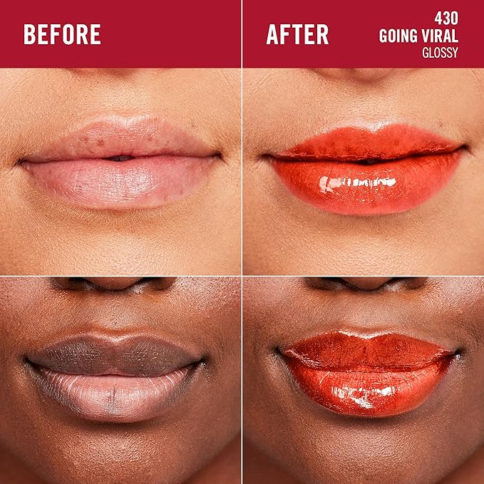 Rimmel London Stay Glossy, 430 Going Viral, Lip Gloss, Non-Sticky, Color and Shine, Up To 6-Hour Wear, Precise Applicator, 0.18oz