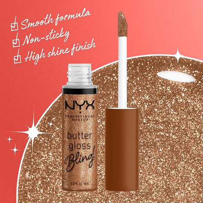 NYX PROFESSIONAL MAKEUP Butter Gloss Bling Lip Gloss, Non Sticky and Shiny Vegan Lip Makeup - Shimmer Down