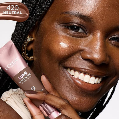 L'Oreal Paris Lumi Le Glow Skin Tint, Lightweight Water-Based Tinted Serum with Foundation-Like Coverage, Glow Illuminator, Neutral 420, 0.85 Fl Oz