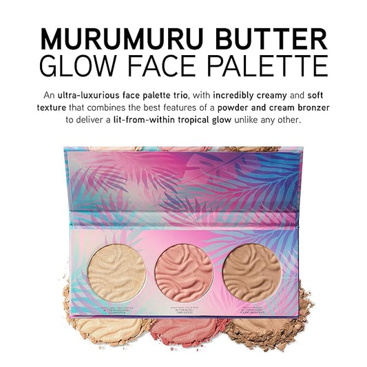 Physicians Formula Murumuru Butter Bronzer Face Powder Makeup Set, Includes Nourishing Butter Bronzer, Highlighter, Blush, Dermatologist Tested, Vegan & Cruelty-Free - Glow Face Palette