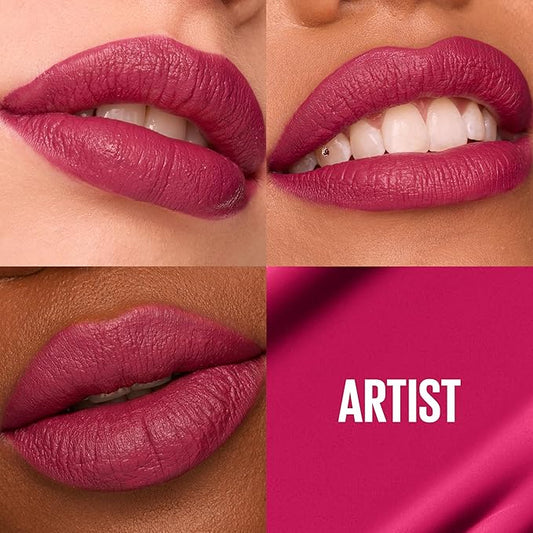 Maybelline Super Stay Matte Ink Liquid Lipstick Makeup, Long Lasting High Impact Color, Up to 16H Wear, Artist, Deep Pink, 1 Count, Packaging May Vary