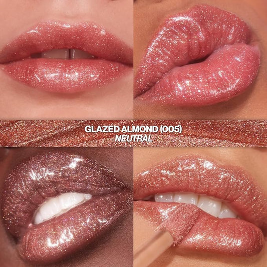 REVLON Super Lustrous Glimmer Gloss, Non-Sticky Lip Gloss, High-Shine Finish, Plant-Based Glitter, 005 Glazed Almond, 0.13 fl oz