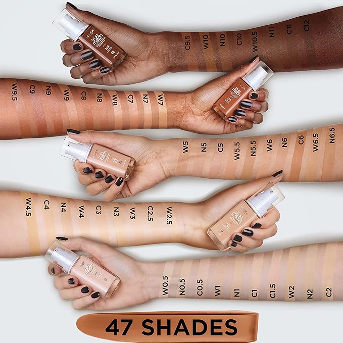 L’Oréal Paris True Match Super-Blendable Foundation, Medium Coverage Liquid Foundation Makeup with SPF 17, W10.5, Deep, 1 Fl Oz (Pack of 3)