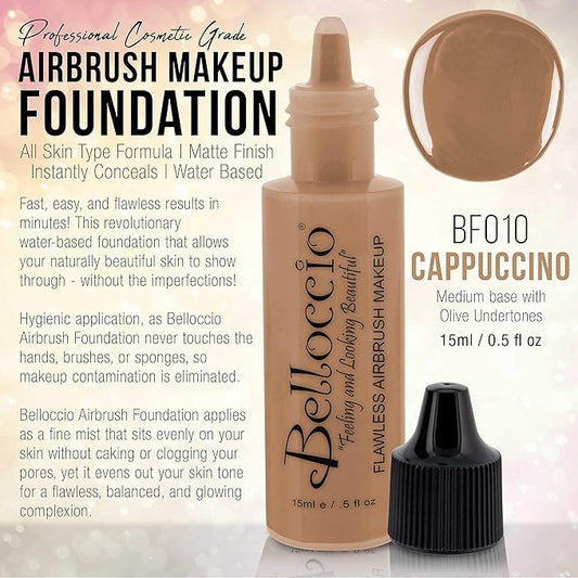 Belloccio's Professional Cosmetic Airbrush Makeup Foundation 1/2oz Bottle: Cappuccino- Medium with Olive Undertones