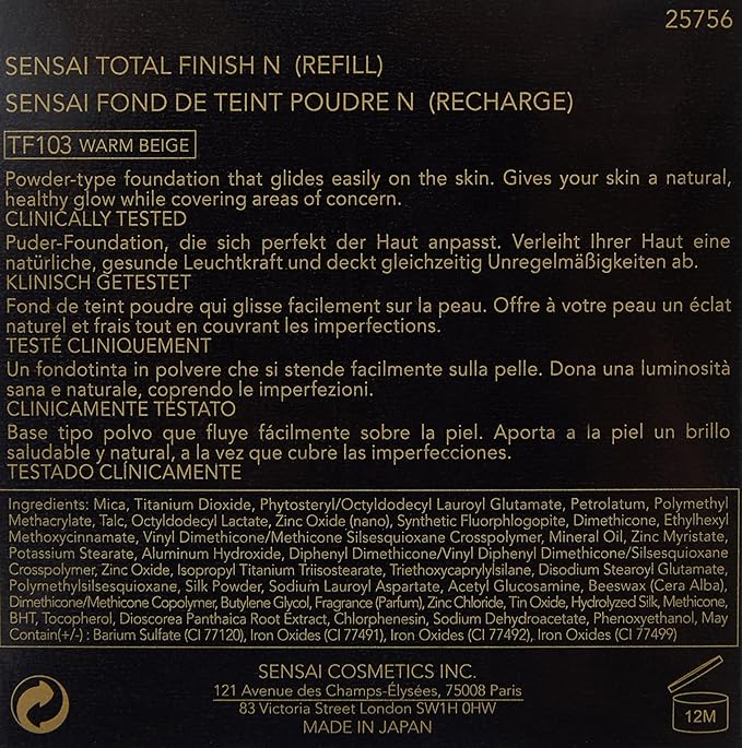 SENSAI Total Finish Refill SPF10 - TF103 Warm Beige 11g