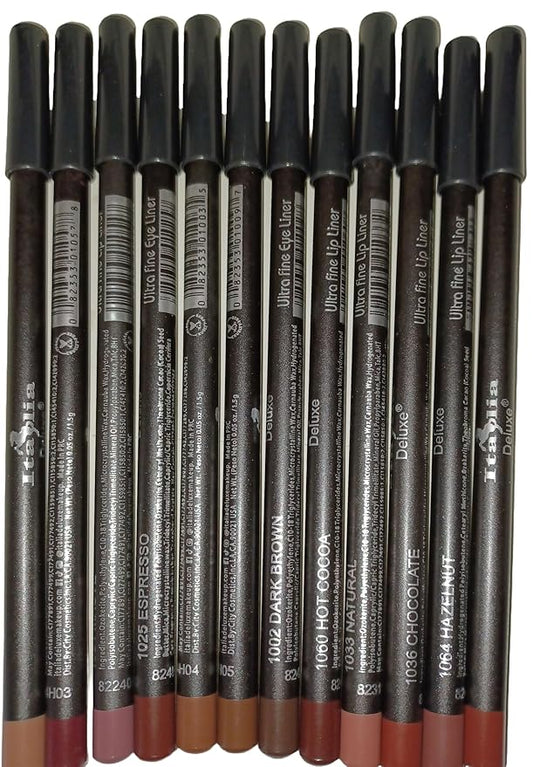 12pc Italia Deluxe Ultra Fine Lip &Eye Liner Brown Set