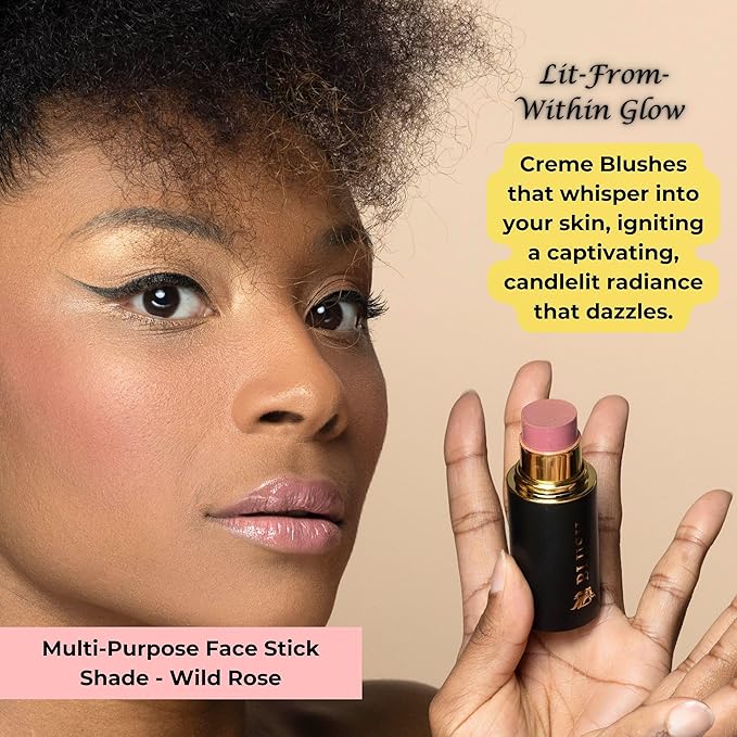 Cream Blush Stick – Buildable & Pigmented - Cheeks, Lips & Eyes – Hydrating w. Shea Butter, Vit-E, Hyaluronic Acid, Squalane, Multi-Purpose, Mauve Summer Glow, Gift (Wild Rose, Regular)