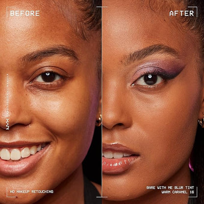 NYX PROFESSIONAL MAKEUP Bare With Me Blur Skin Tint Foundation Make Up with Matcha, Glycerin & Niacinamide - Warm Caramel