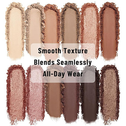 UCANBE 12 Color Eyeshadow Makeup Palette, Naked Nude Eye Shadow, Neutral Matte Shimmer Make Up Pallet with Double-ended Brush Set Kit, Highly Pigmented Long Lasting Waterproof