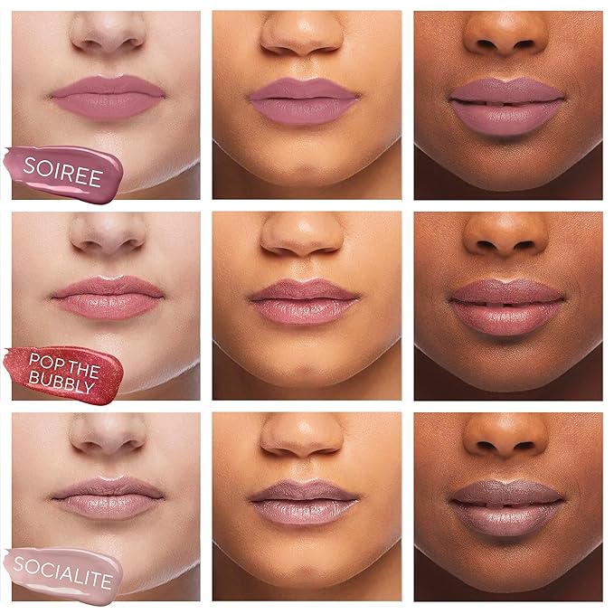 Mirabella 3 Pack Lip Gloss Trio - Highly Pigmented Shimmer Lip Gloss Non Sticky with Hydrating Medical Grade Lanolin for Chapped Lips, Lip Gloss for Women Set of 3 Shades