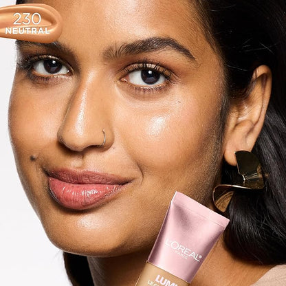 L'Oreal Paris Lumi Le Glow Skin Tint, Lightweight Water-Based Tinted Serum with Foundation-Like Coverage, Glow Illuminator, Neutral 230, 0.85 Fl Oz