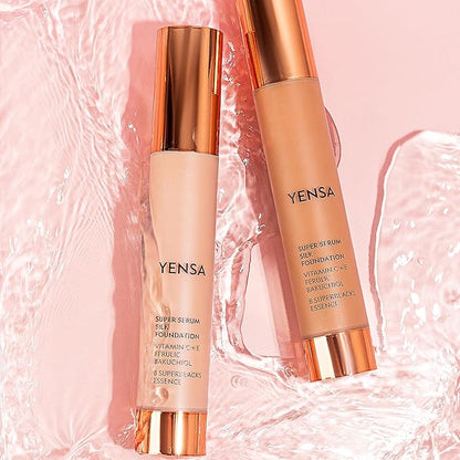 YENSA Serum Foundation Makeup - Super Silk Full Coverage Foundation Enriched with Peptides, Vitamin C & Ferulic Acid to Help Reduce Fine Lines, Wrinkles & Dark Circles - Light 2 (1 oz)