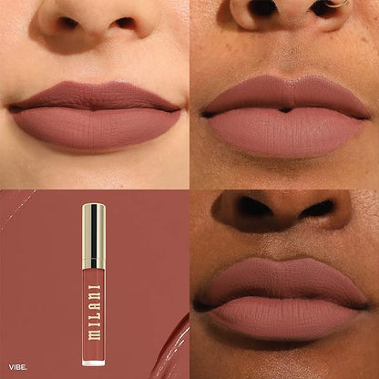 Milani Stay Put Longwear Liquid Lipstick Vibe + Understatement Lipliner Pencil - Highly Pigmented Retractable Soft Lip Liner Pencil + Keep It Full Nourishing Lip Plumper - Nude Shimmer